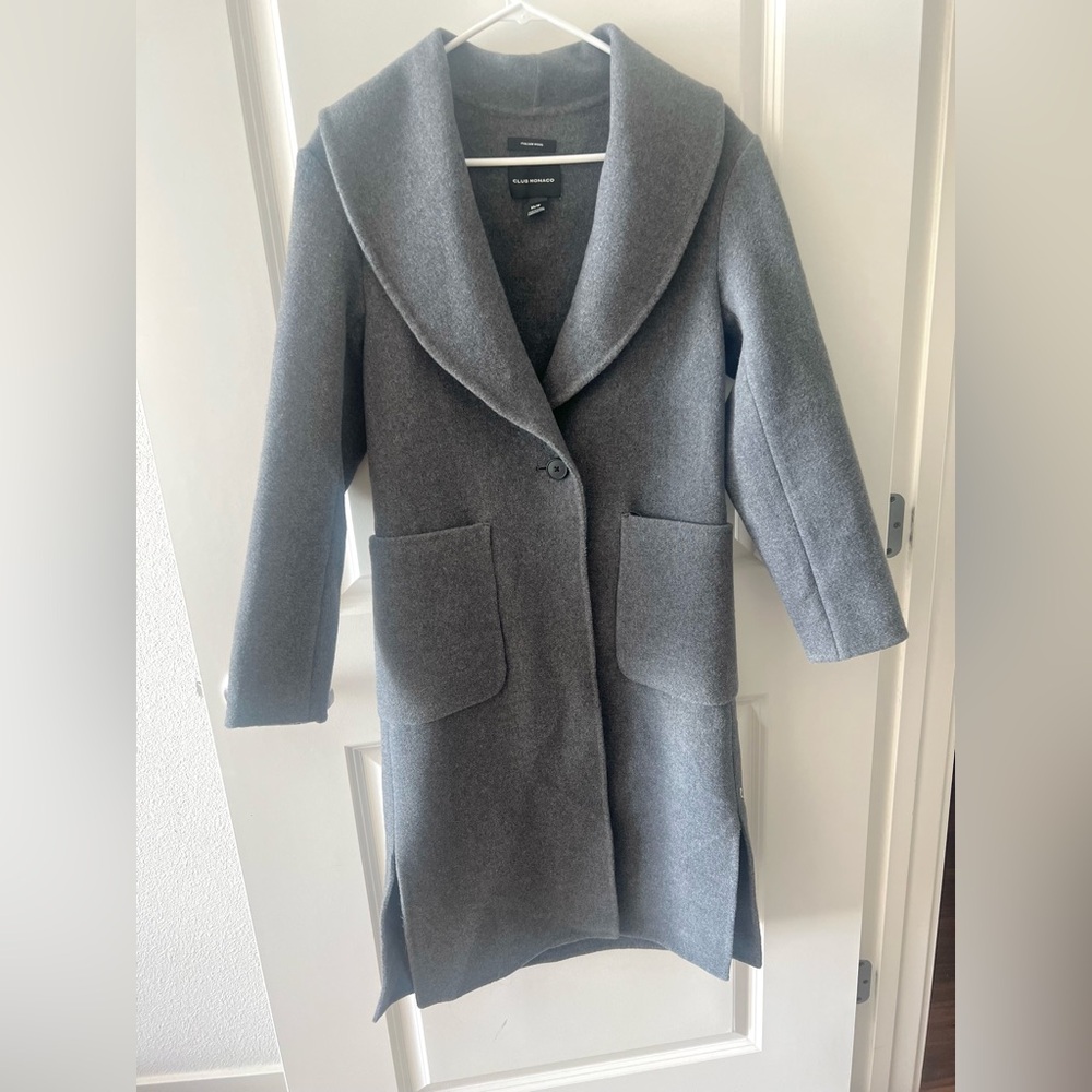 Club Monaco Grey Single-breasted Shawl Collar Relaxed Slouch Coat in Wool